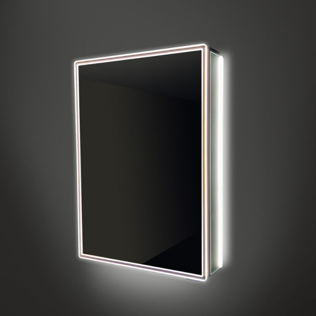 Close up product image of the hib. Isoe 500mm x 700mm Charging LED Mirror Cabinet